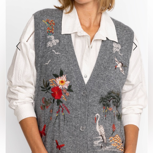 Johnny Was Heron Embroidered Wool Cashmere Midi Vest Gray Designer Size XS - Picture 6 of 16